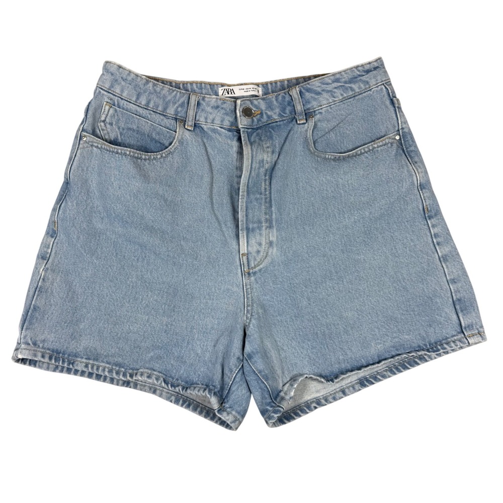 Zara Denim Shorts‎ Women's Size 14 Light Wash High Waist Button Fly Pockets